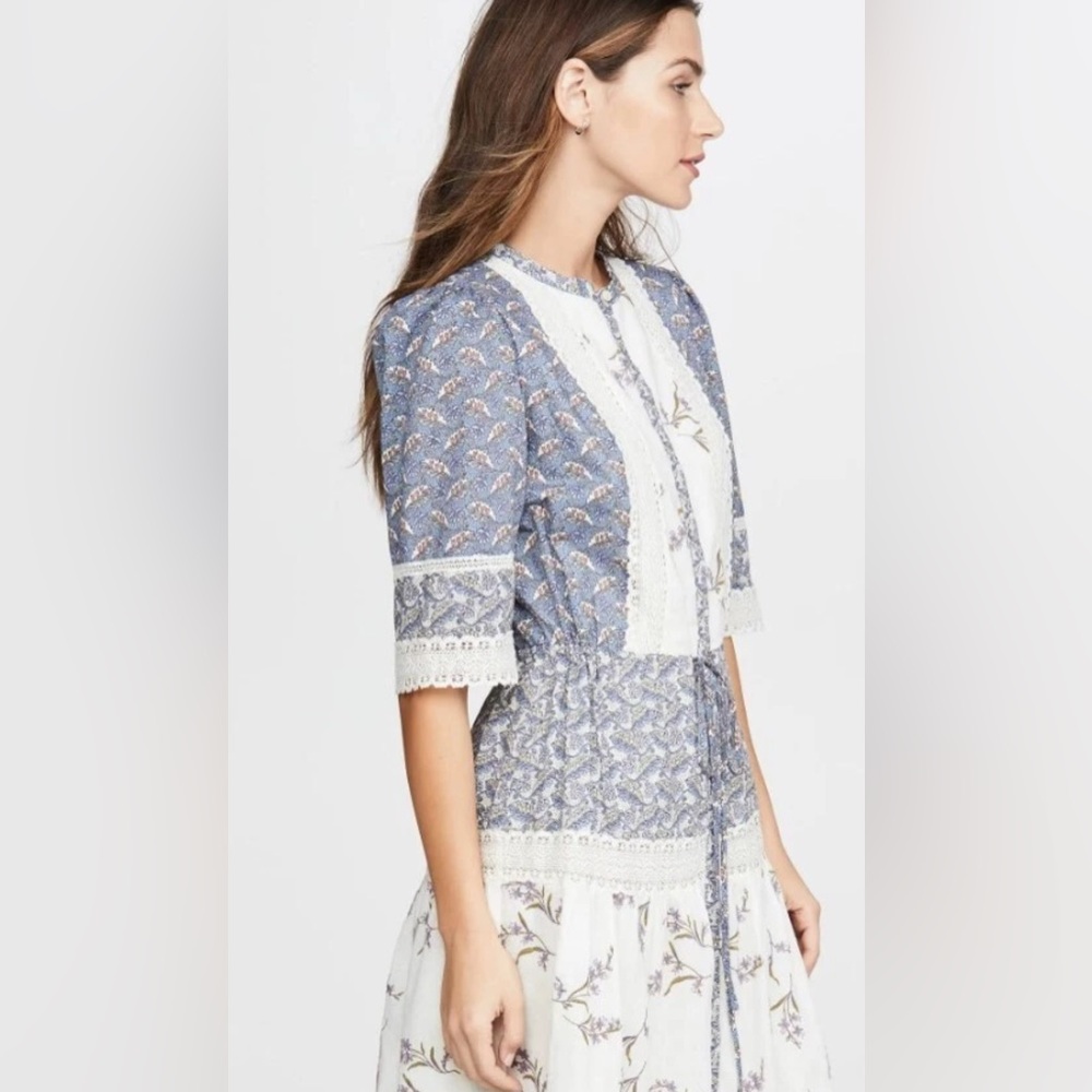 La Vie Rebecca Taylor Patchwork Floral Prairie Midi Dress Cotton Lace Trim - Picture 3 of 15
